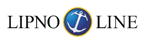 Logo s textem LIPNO LINE a modr m kruhem uprost ed obsahuj c m b l kotvu obklopenou zlat m okrajem.  Popis generovan  AI