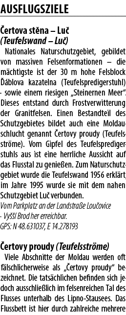 Ausflugsziele ertova st na – Lu  (Teufelswand – Lu ) Nationales Naturschutzgebiet, gebil­det von massiven Felsen­for...